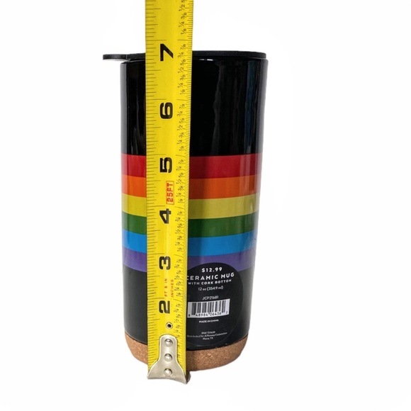 NWT Rainbow/Pride LGBTQ Cork Bottom Tall Black Ceramic Mug With Lid - Picture 5 of 8